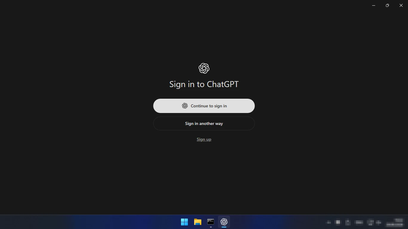 ChatGPT скачать для Windows — экран входа Sign in to ChatGPT после установки приложения