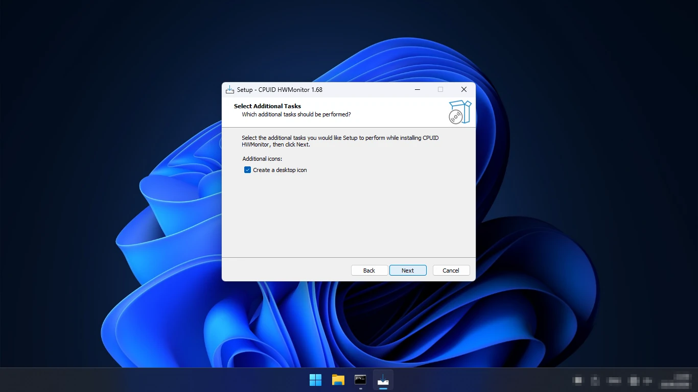 Установка HWMonitor — Select Additional Tasks, единственная галка ярлыка на рабочем столе