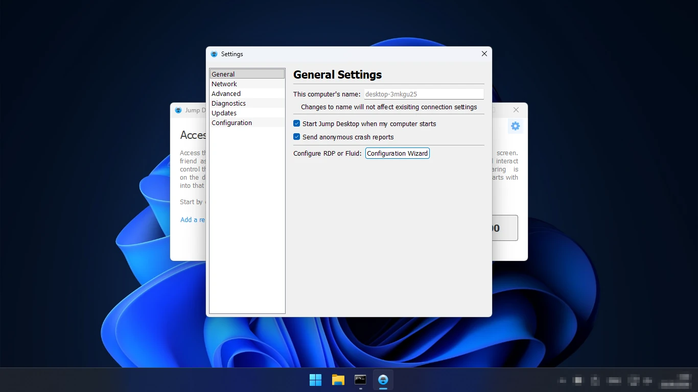 Jump Desktop Connect настройки General — запуск вместе с Windows
