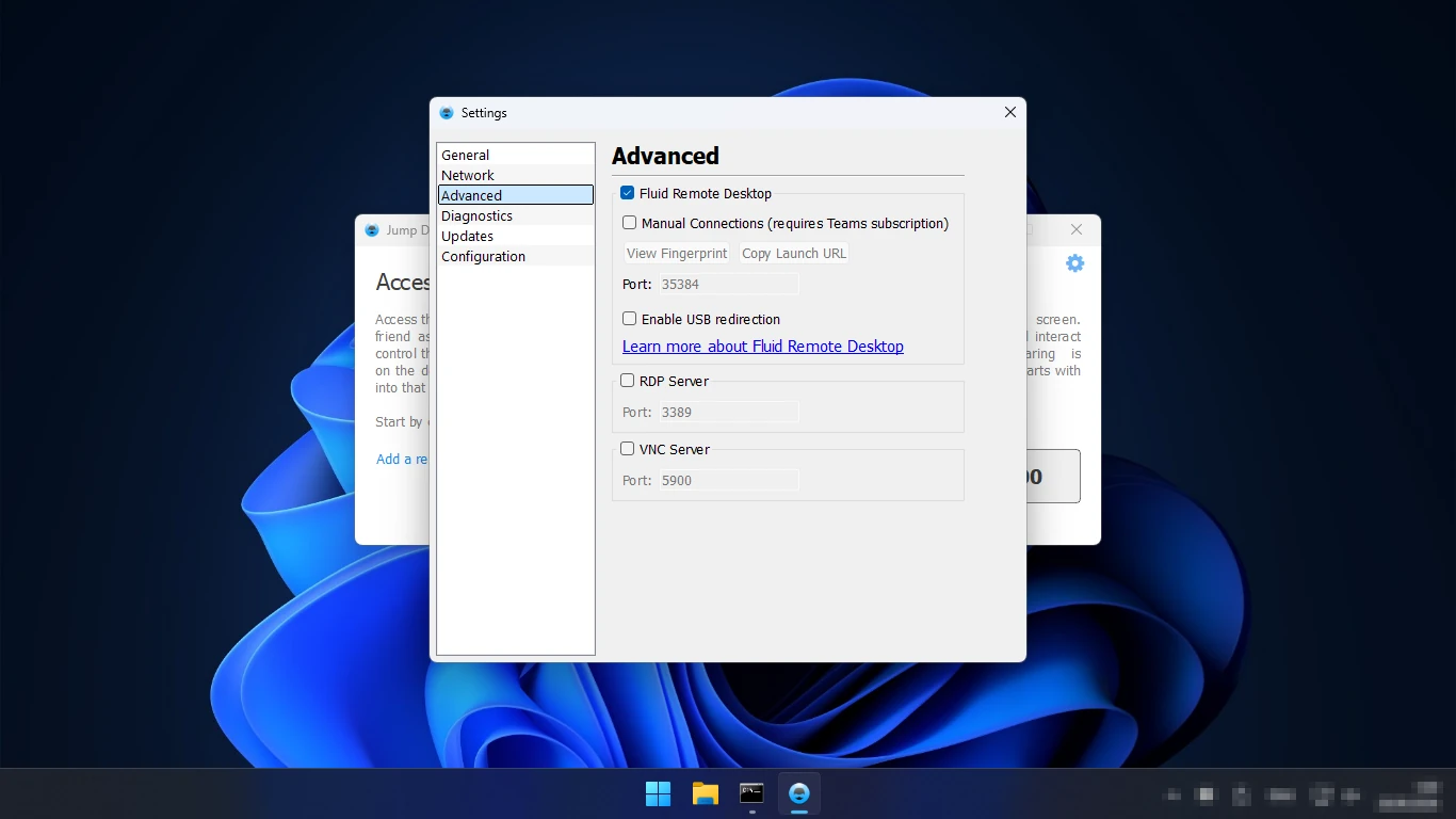 Jump Desktop Connect настройки Advanced — Fluid Remote Desktop, USB, RDP и VNC серверы