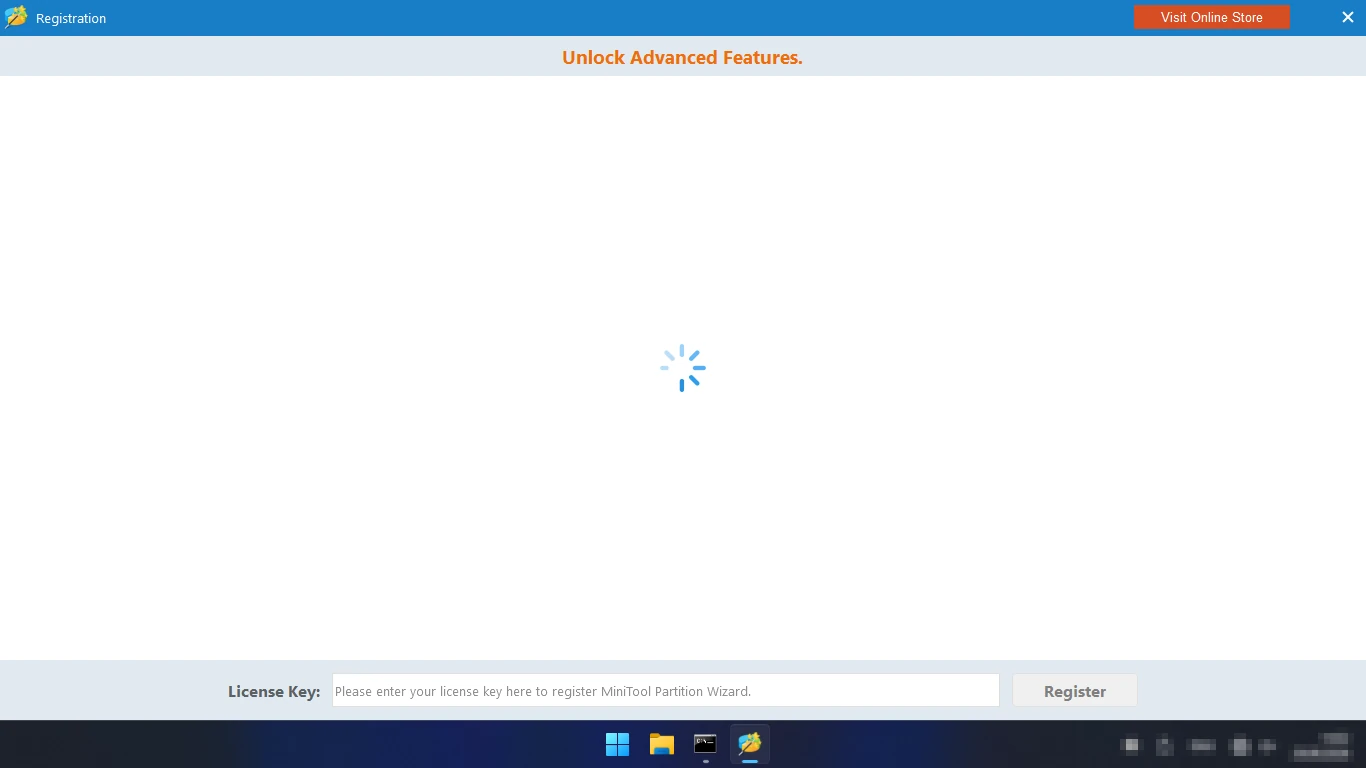MiniTool Partition Wizard Free — перенос ОС на SSD требует ключ, окно Registration