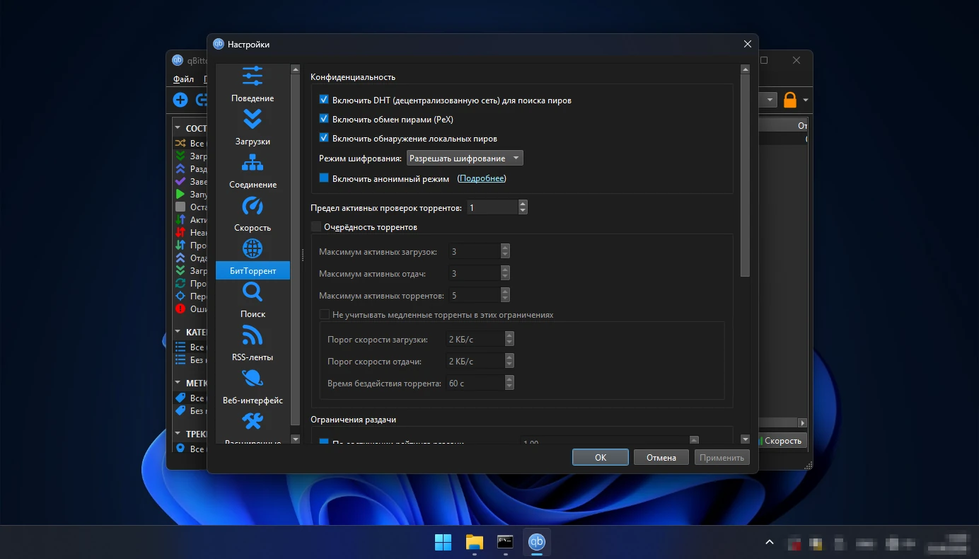 как включить шифрование трафика в qBittorrent — режим шифрования и анонимный режим