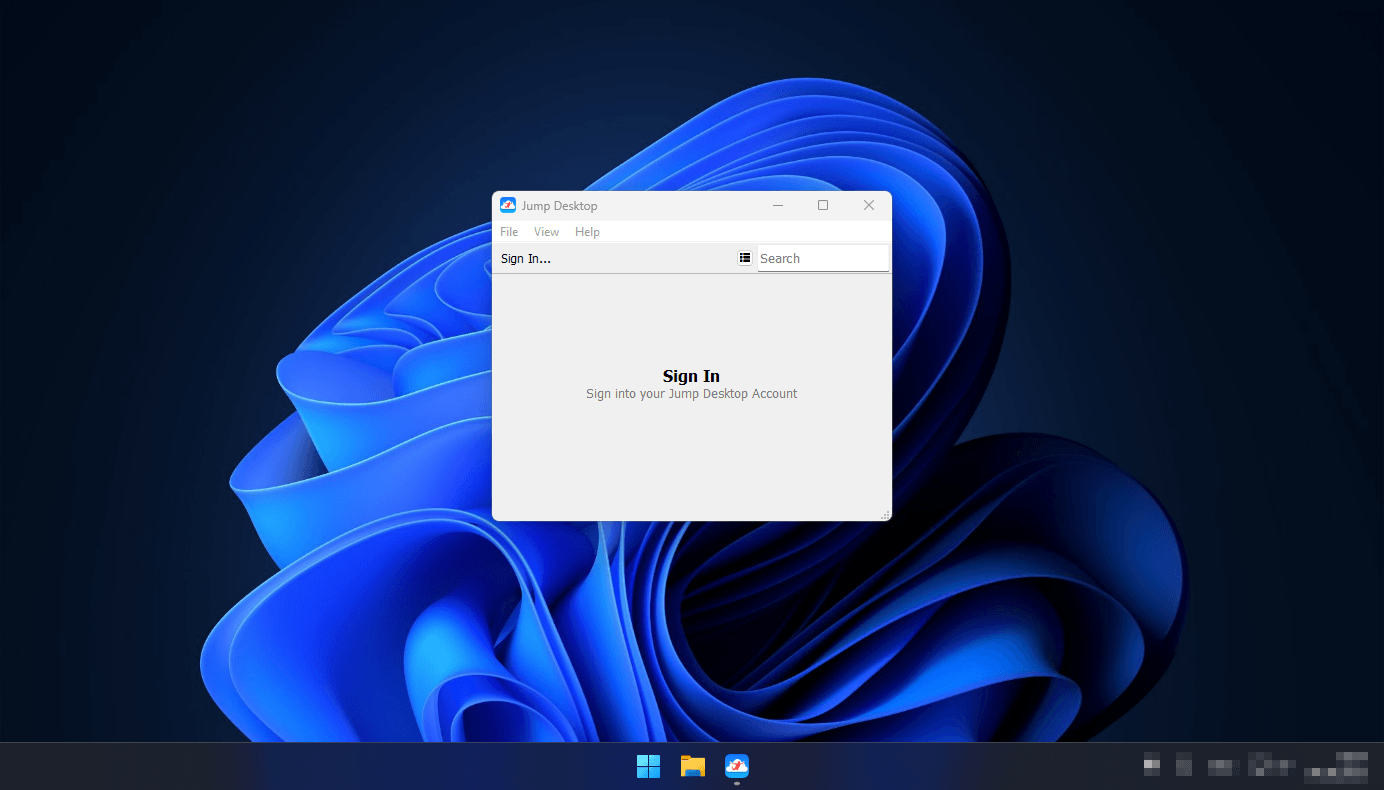 Окно входа в аккаунт Jump Desktop на рабочем столе
