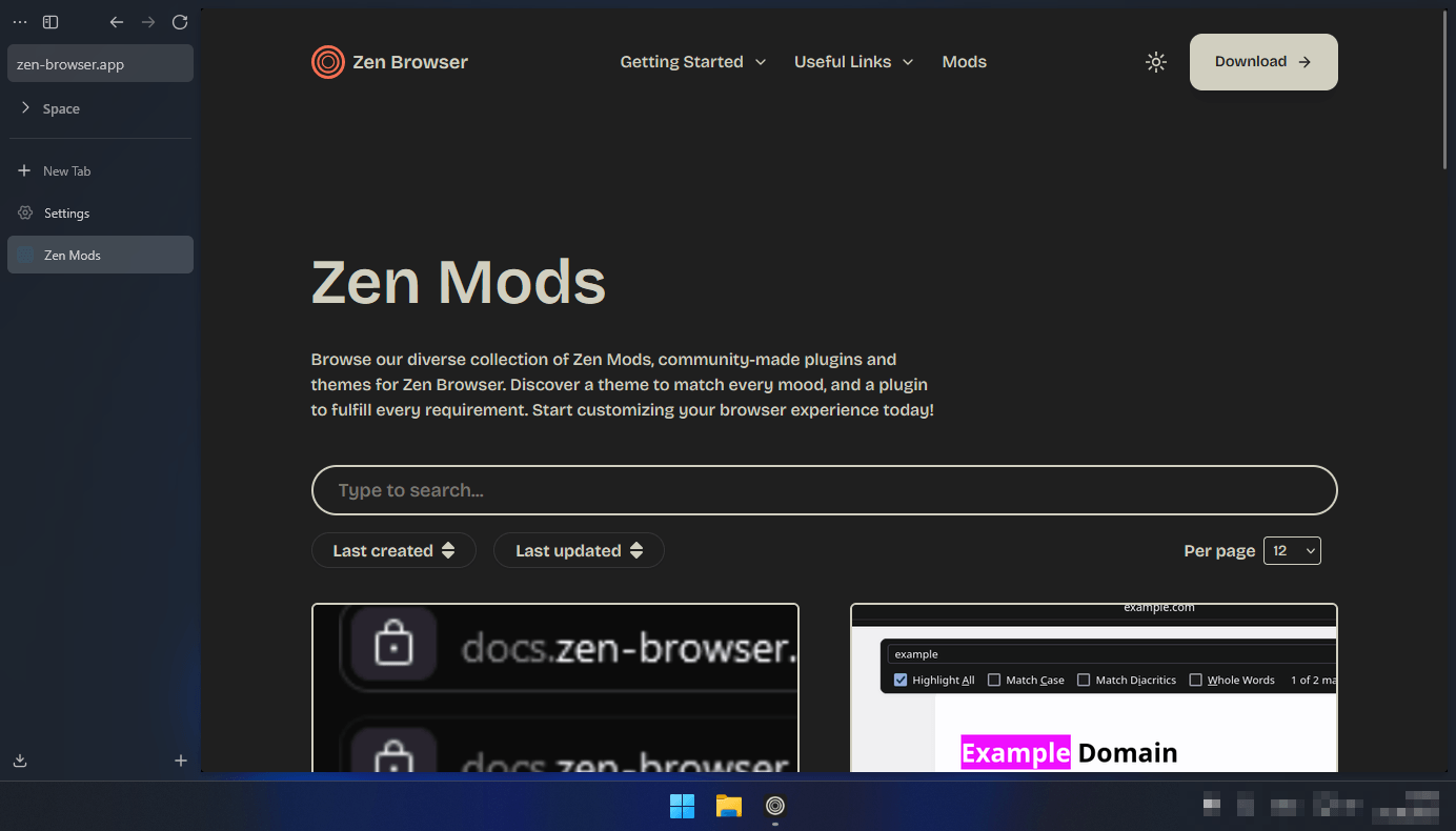 каталог Zen Mods с темами и плагинами
